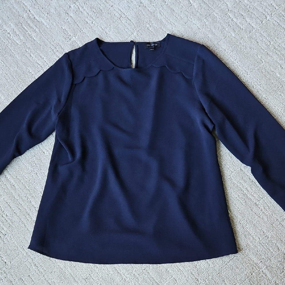 The Limited Navy Scalloped Blouse